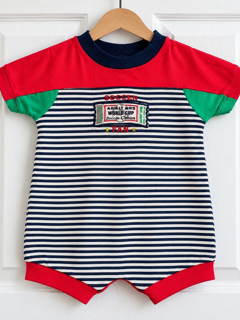 Kids Navy & White Striped Soccer Fan Tee with Red and Green Accents